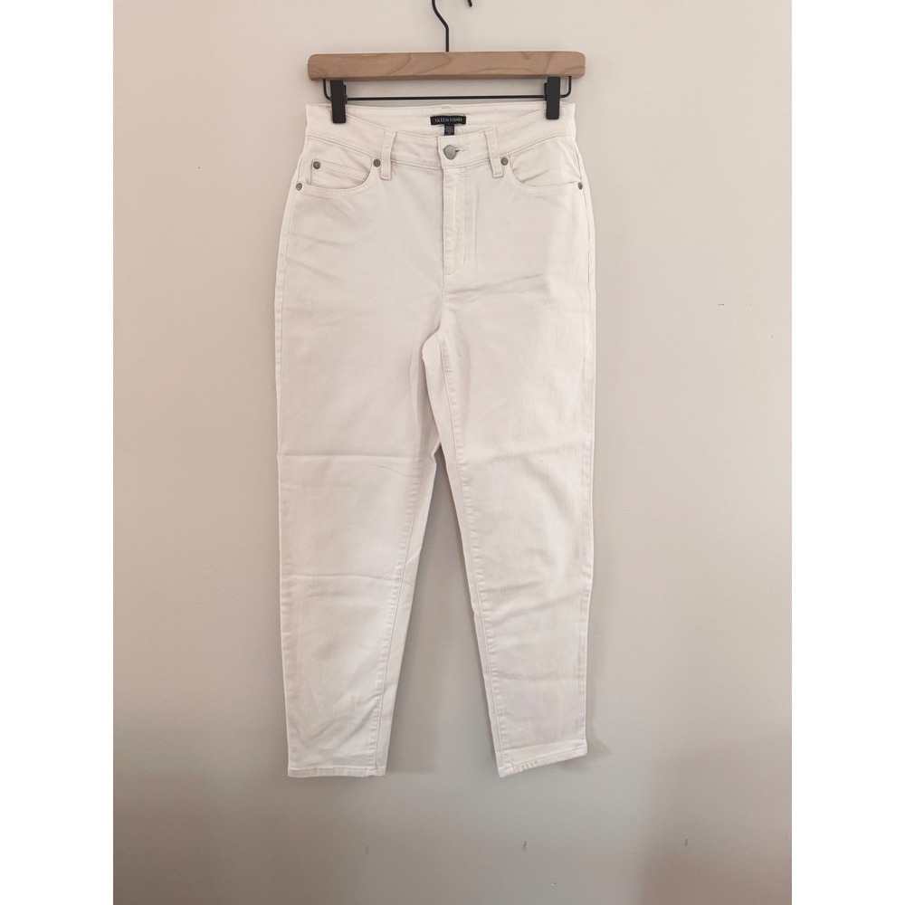 Eileen Fisher Womens Organic Cotton Stretch Denim Jeans Off White Cream 4P